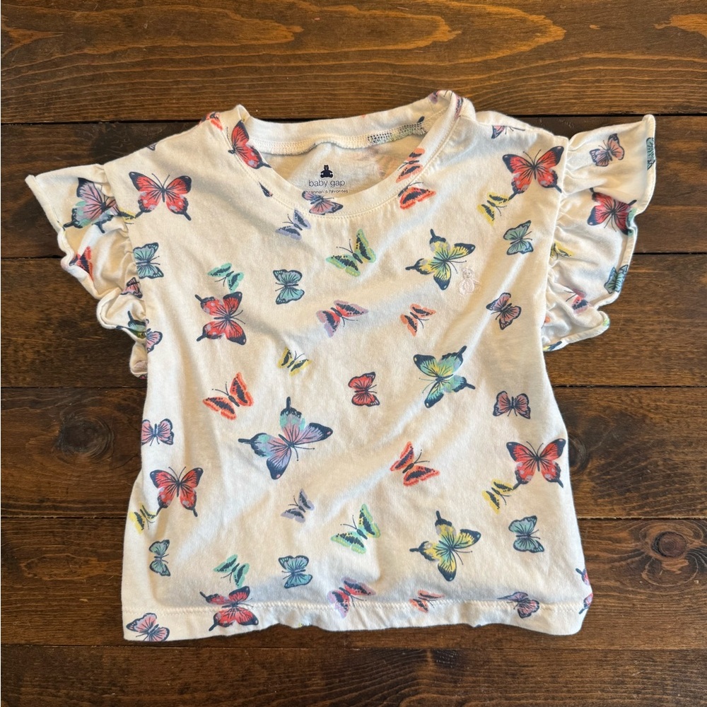 GAP Cream Short Sleeve Tee with Butterfly Print